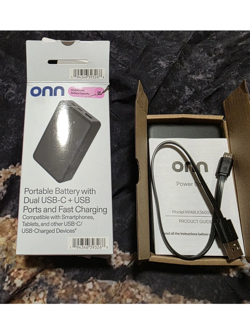 Onn Black Portable Power Bank with Dual USB-C + USB Ports